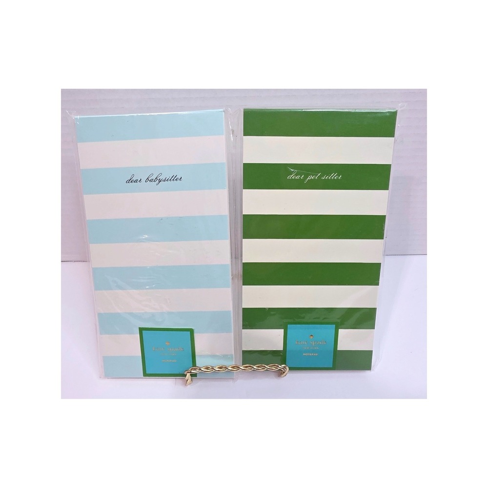Kate Spade New York Notepad Set Dear Babysitter Pet Sitter Blue Green Stripe 2pk